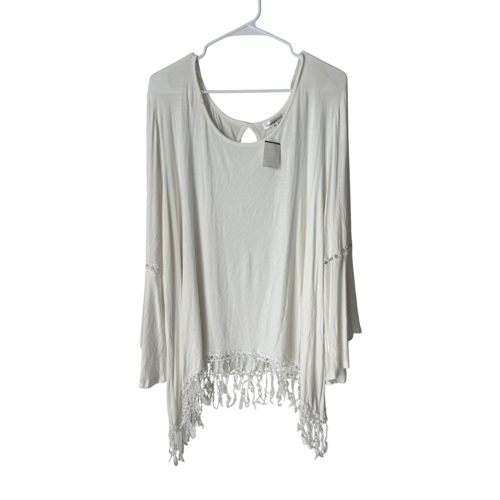 Roommates Ivory White Boho Tunic Top Crochet Lace Tassel Fringe 3X NEW